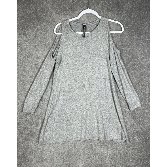 Lord & Taylor Design Lab Cold Shoulder Tunic Top Womens Size Large Gray‎ Stretch - Picture 1 of 9